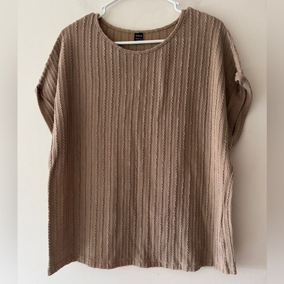 SHEIN Ribbed Neutral Brown Short Sleeve Top - Picture 1 of 4